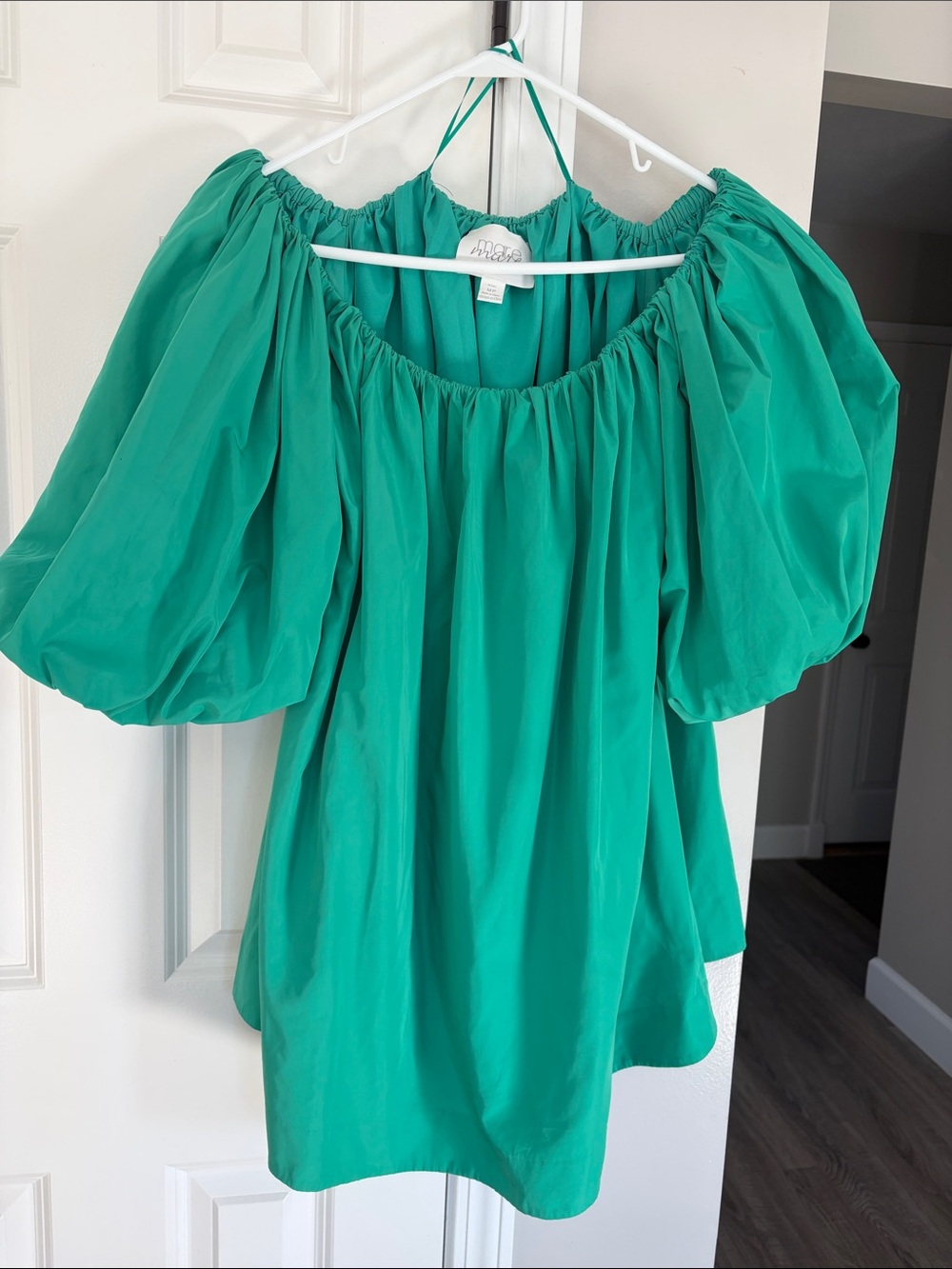 Misa Los Angeles Emerald Green Off-Shoulder Puff Sleeve Mini Dress